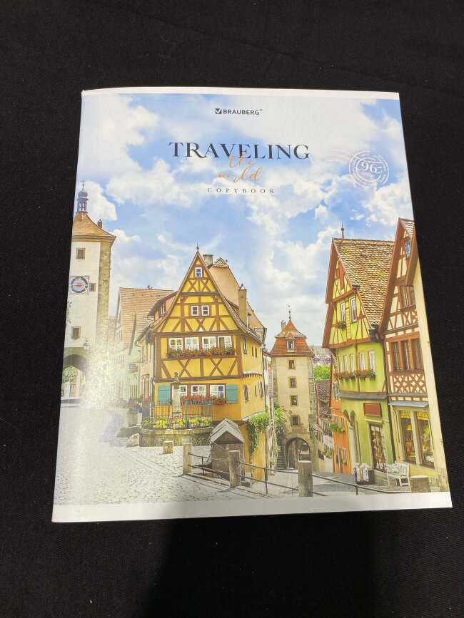 Тетрадь А5 96л. BRAUBERG скоба, линия, обложка картон, Traveling (микс в спайке)