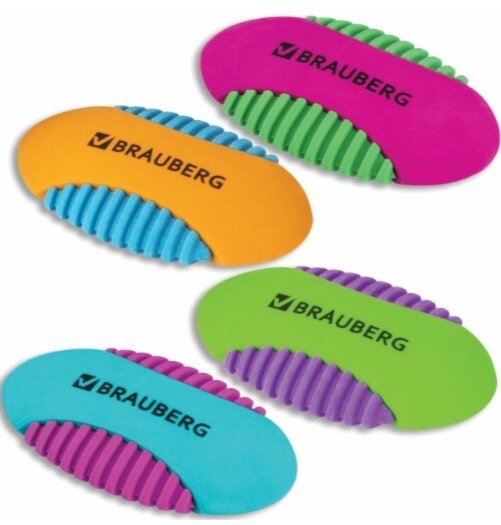 Ластик BRAUBERG "Mix S", 58х33х13мм, цвет ассорти