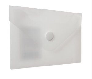 Папка-конверт с кнопкой МАЛОГО ФОРМАТА (74х105мм),А7(д/визиток),матовая прозр