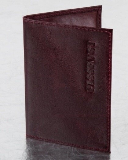 Обложка для паспорта натуральная кожа Virginia, "PASSPORT", бордовая