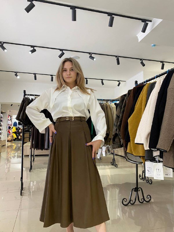 Юбка женская кожа с ремнем Мок37