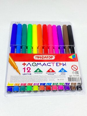 Фломастеры ПИФАГОР, 12 цветов, вентилируемый колпачок