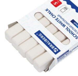 Мел белый BRAUBERG, НАБОР 5 шт., утолщенный, квадратный