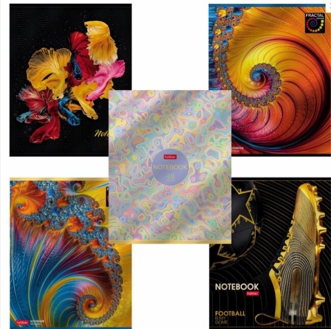 Тетрадь А5 48л. HATBER скоба, клетка, металлизированный картон, БЛЕСК