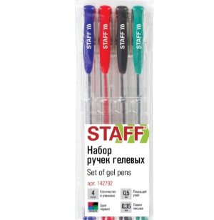 Ручки гелевые STAFF Basic GP-789, НАБОР 4 ЦВЕТА, хромированный наконечник