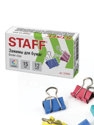 Зажимы для бумаг STAFF Profit, КОМПЛЕКТ 12 шт, цветные,