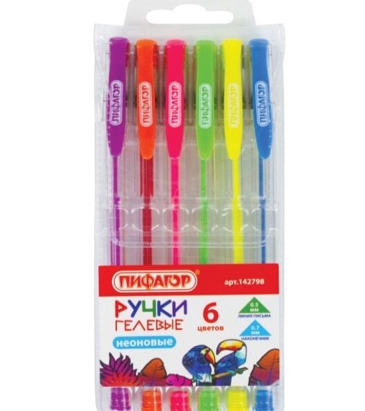 Ручки гелевые ПИФАГОР, НАБОР 6 ЦВЕТОВ