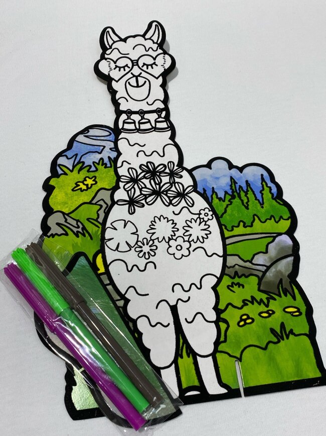 Раскраска бархатная на подставке +3 фломастера