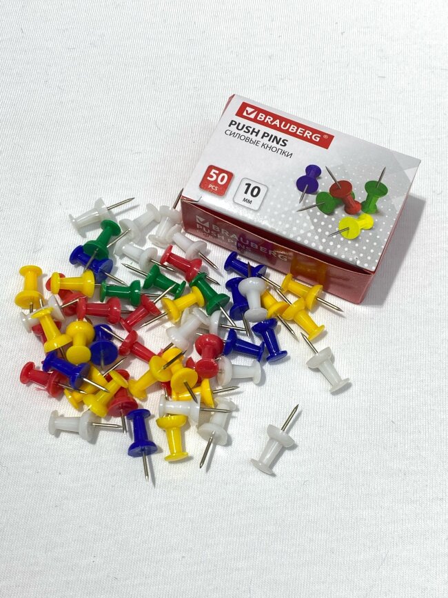 Силовые кнопки-гвоздики BRAUBERG цветные, 50шт.