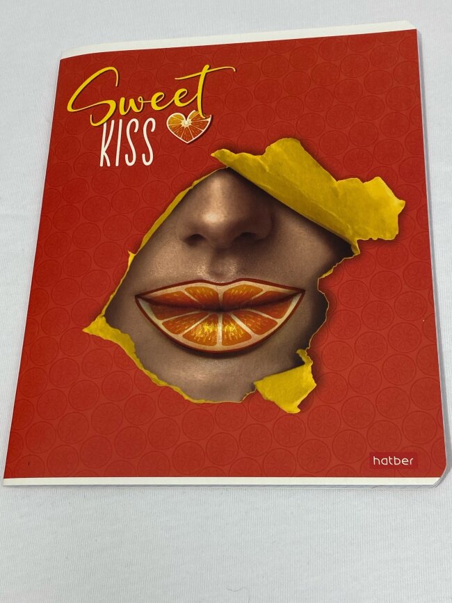 Тетрадь А5 48л. HATBER скоба, клетка, матовая ламинация, 3Dлак, Sweet kiss(5вид. в спайке)