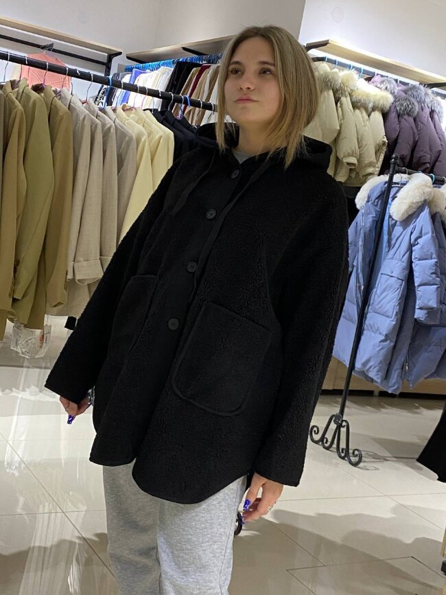 Кофта женская теплая с капюшоном, карманы, пуговицы