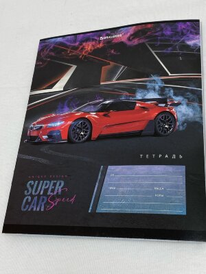 Тетрадь 12л. BRAUBERG клетка, обложка картон, SUPER CAR