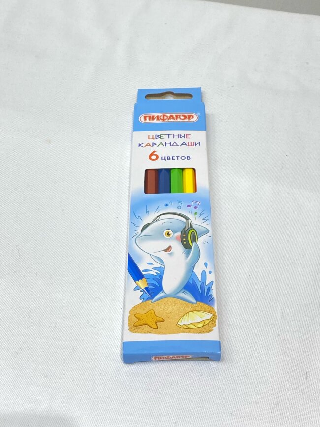 Карандаши цветные ПИФАГОР "Веселые акулята", 6 цветов, классические, заточенные