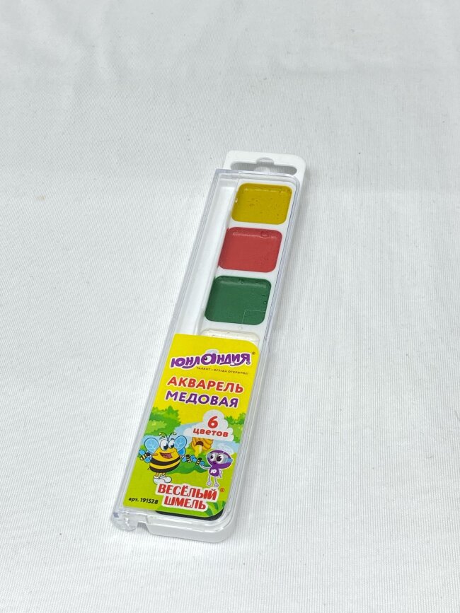 Краски акварельные ЮНЛАНДИЯ "ВЕСЕЛЫЙ ШМЕЛЬ", медовые, 6 цветов