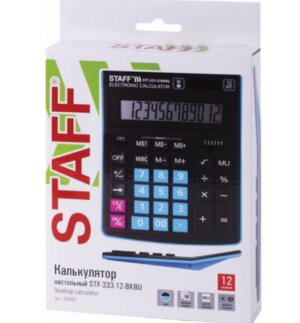 Калькулятор настольный STAFF PLUS  STF-333-BKBU ( 200x154мм) 12 разрядов,ЧЕРНО-СИНИЙ